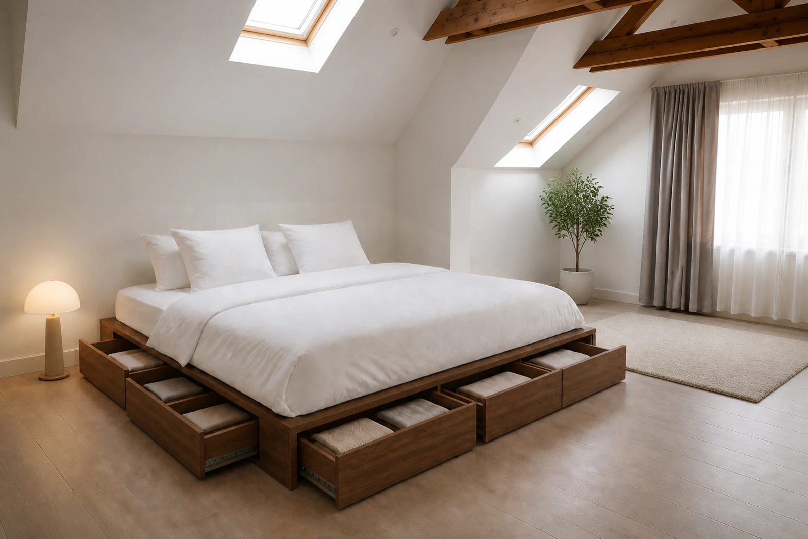 El configurador de DormiBox sobre la fotografía de un dormitorio con la cama elegida
