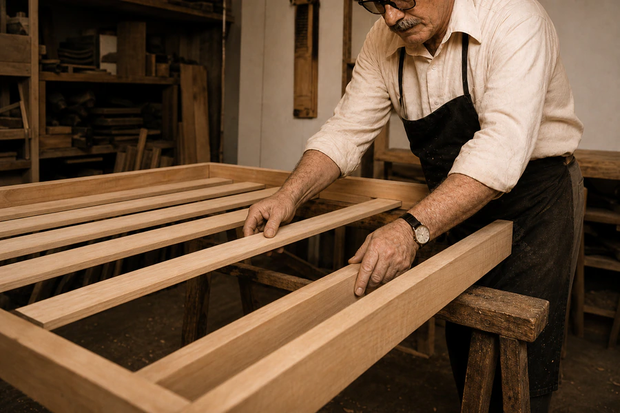 Armado del bastidor de una cama DormiBox en el taller